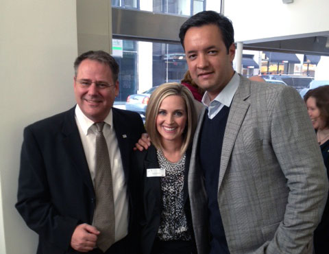 Photo-1 Neil Bailey, president of Poggenpohl U.S. and Canada, Christy Emens, marketing communications manager at Blanco America, and Lorenzo Marquez, VP of marketing for Cosentino North America.